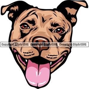 Pit Bull Dog Breed Head Happy Face Puppy Pet Color Artwork American Staffordshire Terrier Pitbull Bully Design Logo PNG SVG Clipart Vector