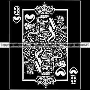 Queen Hearts Skull Skeleton Poker Jugando a las cartas Juego de azar Casino Apuesta Apuestas Juegos de Blackjack SVG PNG Clipart Vector Cricut Corte Corte