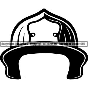 May include: Black and white silhouette of a firefighter helmet. The helmet has a rounded top and a brim that curves down on both sides.