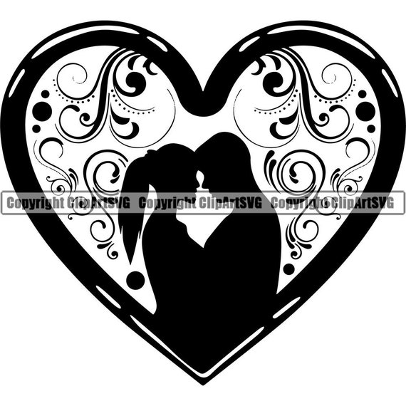 Couple Love Heart Flourish Decorative Romance Kiss Kissing Etsy