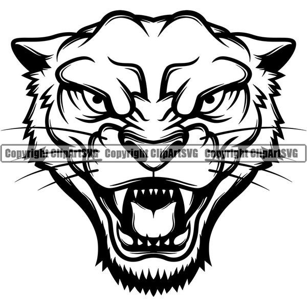 Panther Mascot School Team Head Face Sport eSport Game Emblem Sign Club Badge Icon Label Text Design Logo SVG PNG Vector Clipart Cut File