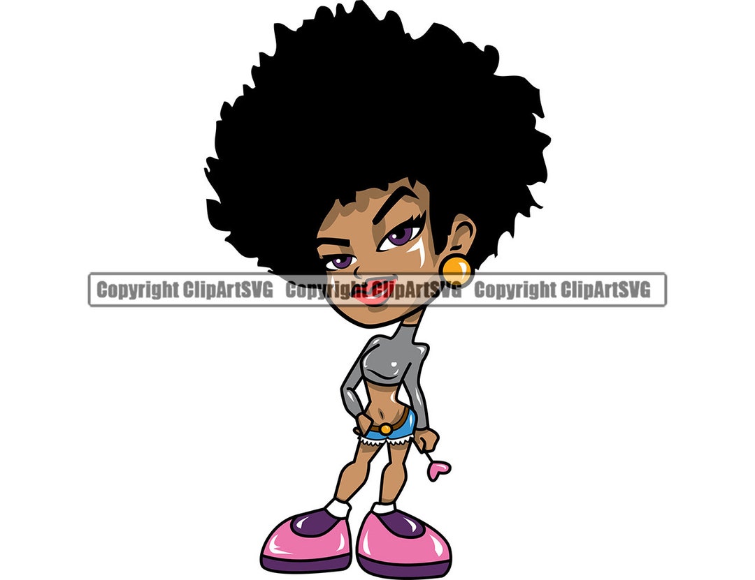 Cute Cartoon Black Woman Female Girl Face Hair Afro Big Eyes Lola Il 1080xN.2115673750 Eums