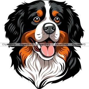 Berner Sennenhund Lächelnd niedlich Welpe Gesicht Hunderasse Tier Haustier Portrait Print Cartoon Zeichnung Kunst Logo Tattoo niedlich Design SVG PNG Cut