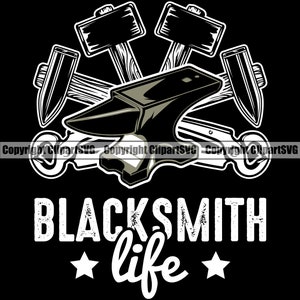 Schmied Leben Amboss Hammer Vorschlaghammer Schmiede Stahl Metall Eisen Werkzeug bauen Handwerker Handwerk Bench Art Design Logo SVG PNG Vektor Clipart Cut