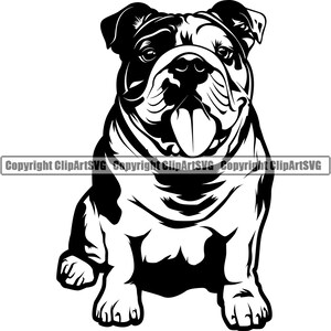English Bulldog Dog Sit Sitting Breed Smiling Happy Paw Puppy Pup Pet Art Cartoon Cute Rescue Design Logo SVG PNG Vector Clipart Cut File