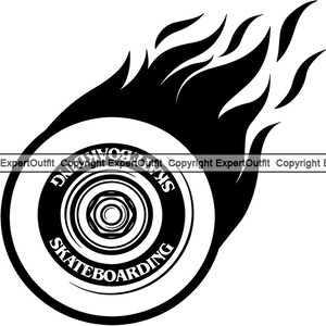 Skateboard Wheel Motion Fire Flames Skateboarding Skateboarder Equipment Game Sports Design Element Logo .SVG .PNG Vector Cricut Cut Cutting