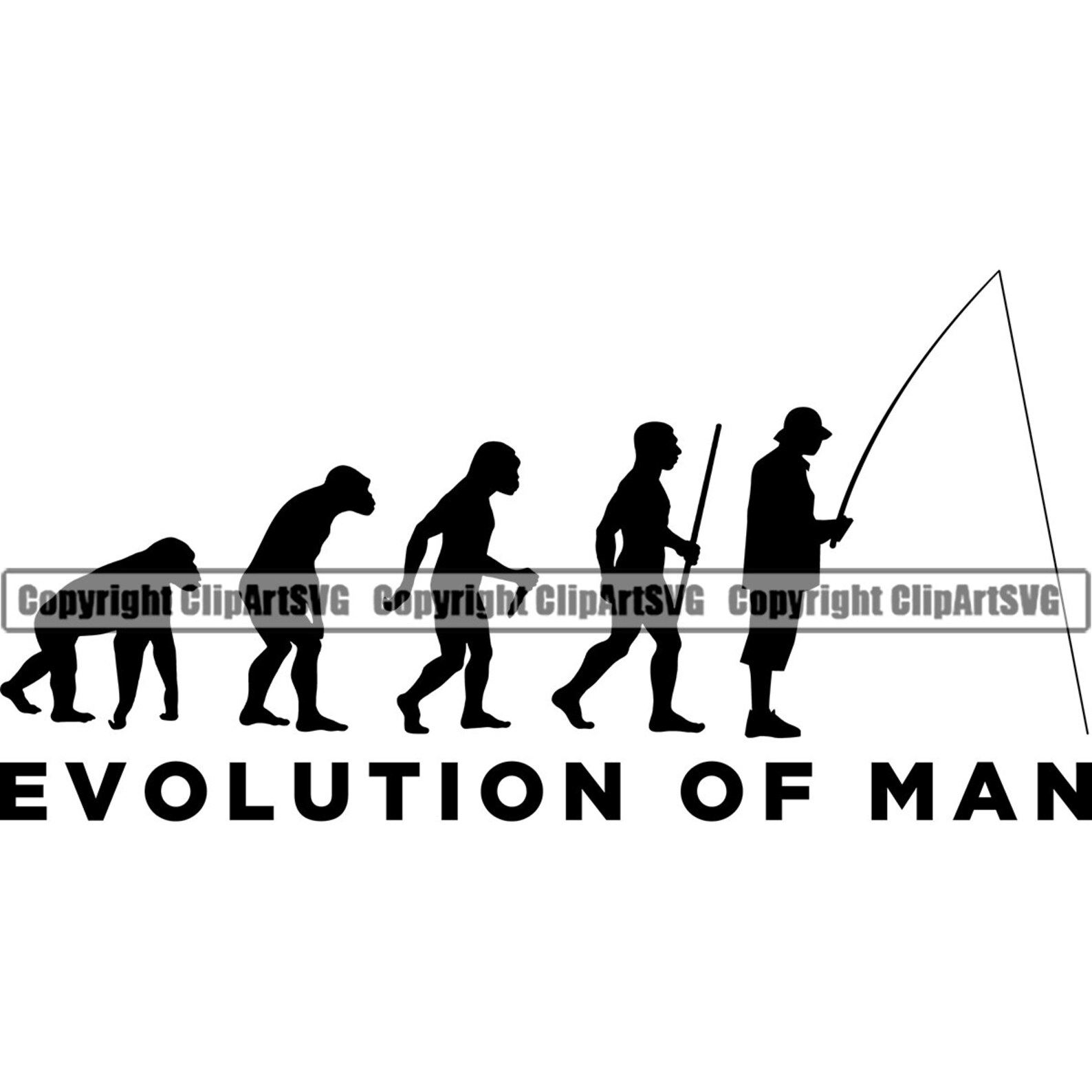 Fishing Evolution of Man Fisherman Fish Hook Bass Pole Bait Etsy