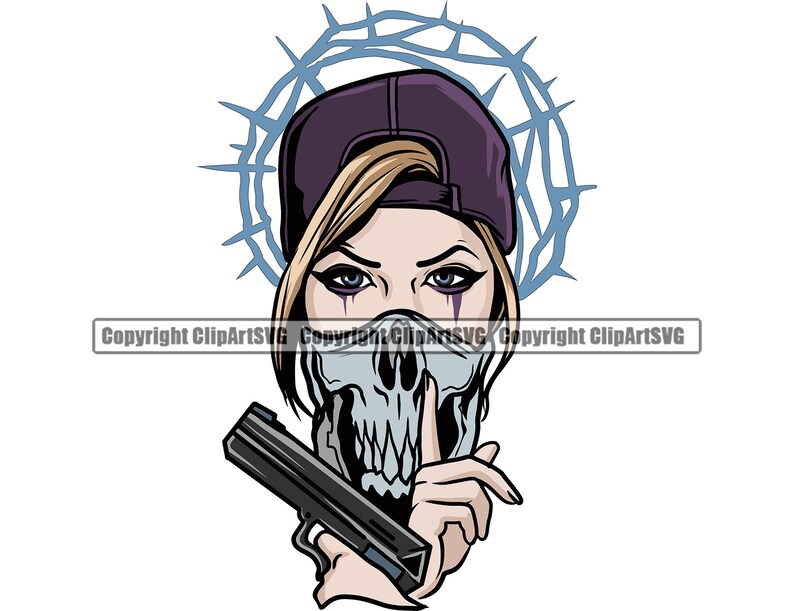 Gangster Girl Skull Bandanna Mask Gun Pistol Sexy Woman Female - Etsy ...