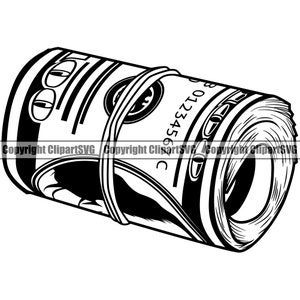 Geld Roll 100 Honderd Dollar Bill Rubber Band Stack Knot Cash Rich Gangster Rap Hustle Hustler Art Design Logo SVG PNG Clipart Vector Cut