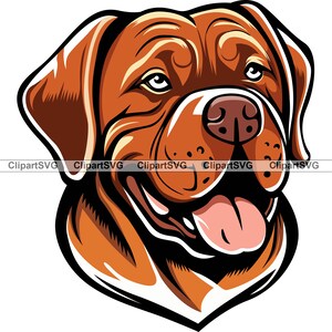 Dogue De Bordeaux glimlachende hond schattige puppy hoofd hond huisdier Bullmastiff dierenras Paw portret tekening Art Logo Tattoo Design SVG PNG knippen