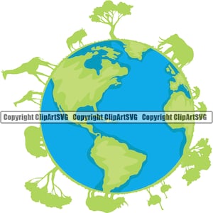 Weltkarte Earth Globe Save Planet Go Green Organic Natur Peace Tier Safari Baum Global Art Artwork Design Logo SVG PNG Clipart Vektor Cut