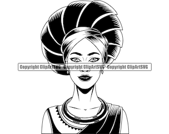 Black African Nubian Queen Model Woman Girl Lady Face Female Hair Afro Braid Turban Head Dress Jewelry Art Logo SVG PNG Clipart Vector Cut