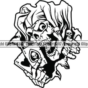 Cráneo #26 Joker Poker Aces Texas Holdem Jester Muerte Mal Matar Asesino Tatuaje Hueso Diseño Logo .SVG .PNG Clipart Vector Cricut Corte Corte