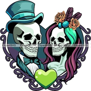 Amantes de crânio Esqueleto Casal Amor Homem Mulher Flor Feriado Romance Horror Gótico Casamento Coração Desenho Arte Logotipo Tatuagem Design SVG PNG Cut