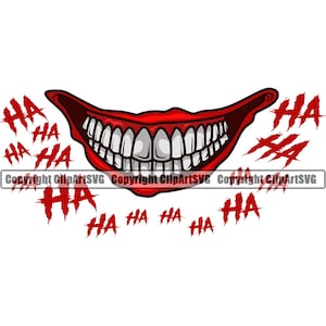 Joker Sourire Clown Rire Ha Drôle Bouche Masque Evil Grin Souriant Dents Rire Blague Trick Art Design Element Logo SVG PNG Clipart Vector Cut