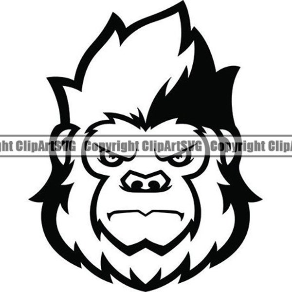 Gorilla Ape #2a Mascot Head Monkey Animal Growling Cartoon College High School Team Sport Logo .SVG .PNG Clipart Vector Cricut Cut Cutting