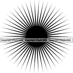 May include: Black and white graphic design of a sunburst with radiating lines.