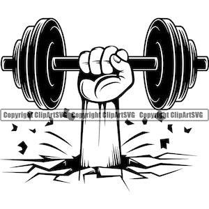 Bodybuilding Logo #82 Hand Holding Dumbbell Weight Plate Bar Weightlifting Fitness Workout Working Out Gym .SVG .EPS .PNG Cricut Cut Cutting