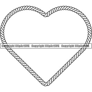 Peut inclure: Contour noir et blanc d'une forme de cœur faite d'une corde. La corde est épaisse et a une texture tressée.