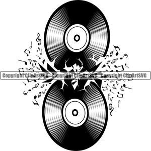 Vinyl Schallplatte Album Hits Smash Break Musik Turntable Player Mixer DJ Disc Jockey Club Stereo Sound Design Art Logo SVG PNG Vektor Clipart Cut