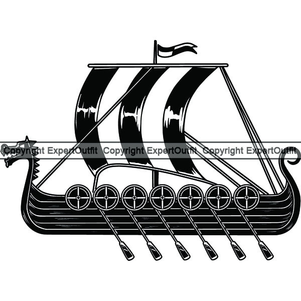 Viking Buccaneer Pirate Ship Vessel Boat Craft Sea Marine Langskip Sail Sailing Oar Sailor Logo .SVG .PNG Clipart Vector Cricut Cut Cutting