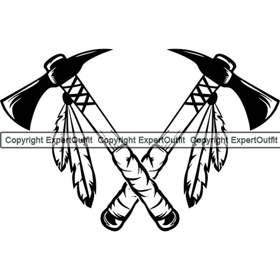 Ethnic Indian Axe Crossed Weapon Blade Hatchet Feather Weapon Etsy