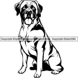 Bull Mastiff Hond Zitten Zittend Ras Happy Paw Puppy Pup Huisdier K9 Bullmastiff Engelse Bulldog Dogue De Bordeaux Logo SVG PNG Clipart Vector Cut