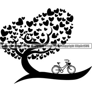 Árbol Amor Corazón Familia Hoja Naturaleza Crecer Planta Vida Primavera Bicicleta Pared Arte Decoración Diseño Tarjeta Cita Logotipo SVG PNG Vector Cricut Corte Corte