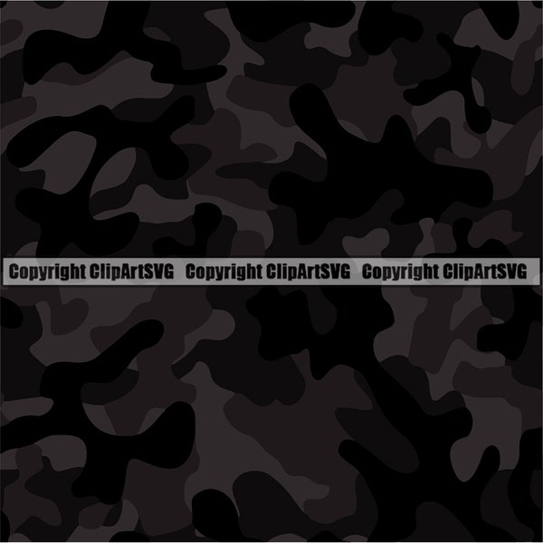 Black Camo Camouflage Seamless Pattern War Print Military Hunt Wrap Cover Graphic Design Element Decor Art Logo SVG PNG Clipart Vector Cut