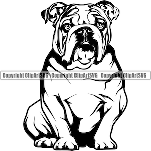 English Bulldog Dog Sit Sitting Breed Smiling Happy Paw Puppy Pup Pet Art Cartoon Cute Rescue Design Logo SVG PNG Vector Clipart Cut File