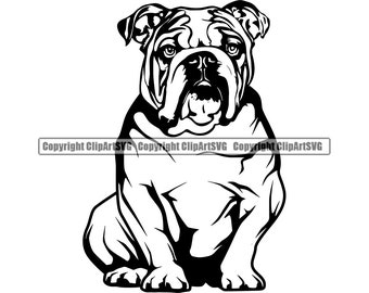 English Bulldog Dog Sit Sitting Breed Smiling Happy Paw Puppy Pup Pet Art Cartoon Cute Rescue Logo SVG PNG Clipart Vector Cricut Cut Cutting