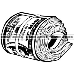 Geld Roll 100 Honderd Dollar Bill Rubber Band Stack Knot Cash Rich Gangster Rap Hustle Hustler Art Design Logo SVG PNG Clipart Vector Cut