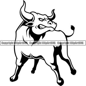 Bull Angry Muscle Steer Cowboy Western Cattle Mean Animal School Team Sport Mascot Detailed Logo SVG PNG Clipart Vector Cricut Cut Cutting