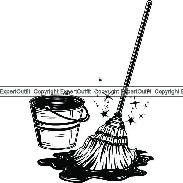 Maid Mop Clean Cleaning Tool Floor Broom Bucket Stick Pail Wipe Scrub Sweep Polish Wet Household .SVG .PNG Clipart Vector Cricut Cut Cutting