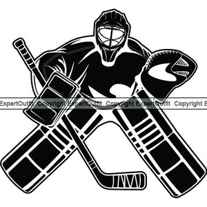 Jogador de hóquei, goleiro, uniforme, equipamento, proteção, atleta, atlético, time do colégio, torneio, jogo .SVG .PNG Clipart Vector Cricut Cut Cutting
