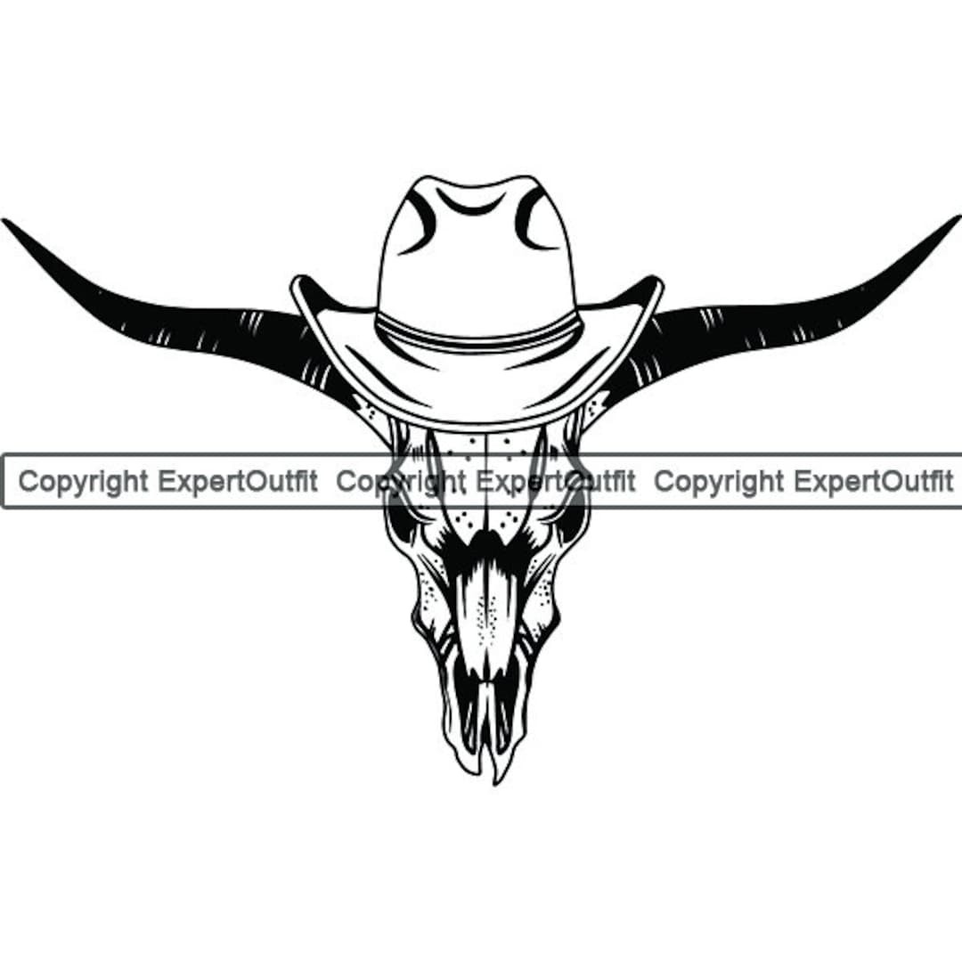 Cowboy Logo Outlaw Bull Skull Horns Hat Country Western Rodeo Etsy