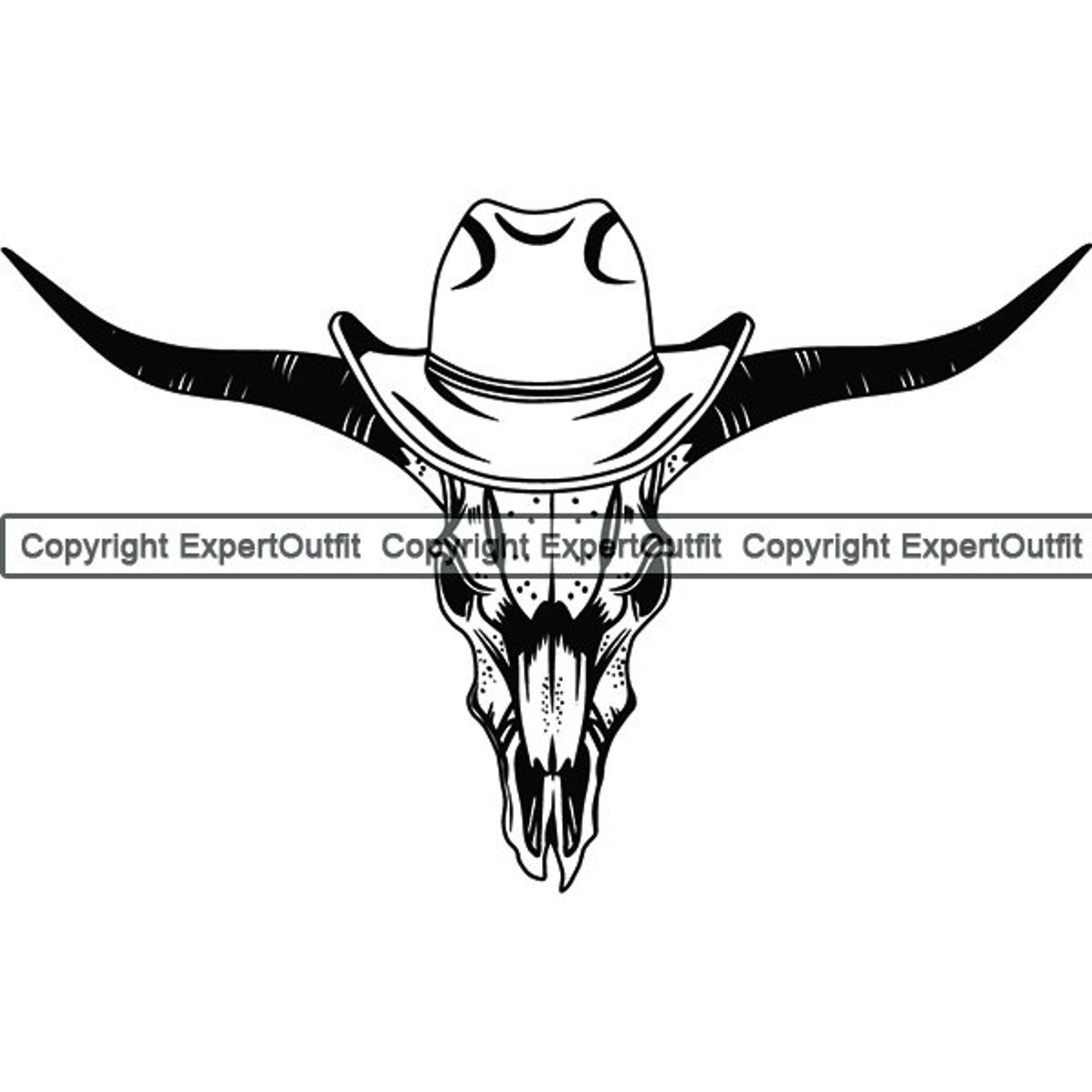 Cowboy Logo Outlaw Bull Skull Horns Hat Country Western Rodeo Etsy
