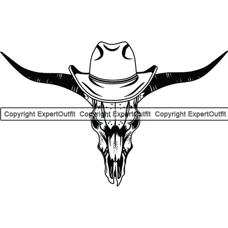 Cowboy Logo Outlaw Bull Skull Horns Hat Country Western Rodeo Etsy