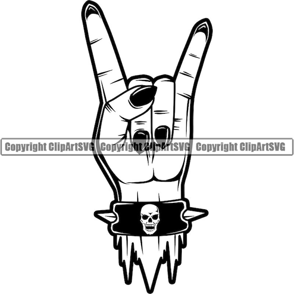 Rock N Roll Guitar Logo Electric Electrical Musical Instrument String Hand Horns Music Band .SVG .PNG Clipart Vector Cricut Cutting File