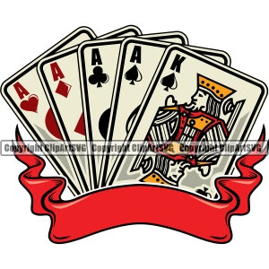 Poker Four of A Kind Aces Playing Card Hand Gambling Gamble Casino Bet Betting Poker Blackjack Games Logo SVG PNG Clipart Vector Cut File