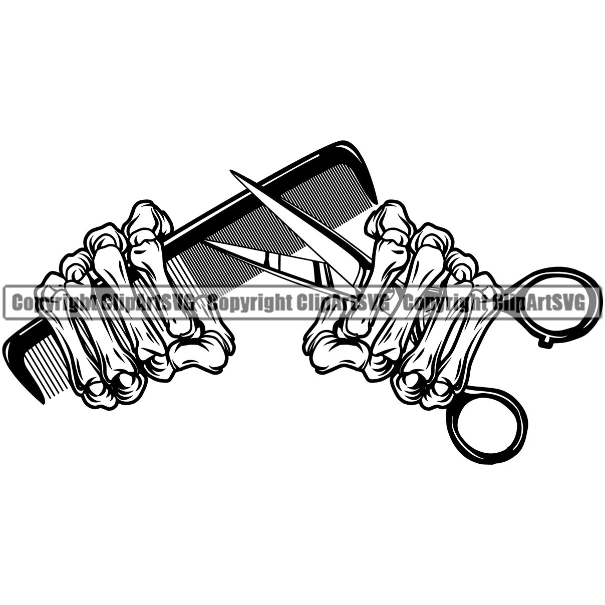 Monochrome set of outlined barbershop items hipster skull, scissors, comb  and barber pole, vector illustration isolated on white background. Barber  shop set hipster barber skull and tools Stock Vector