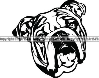 English Bulldog #5 American Mascot Head Pedigree Dog Breed K-9 Animal Pet Hound Logo .SVG .EPS .PNG Clipart Vector Cricut Cut Cutting File