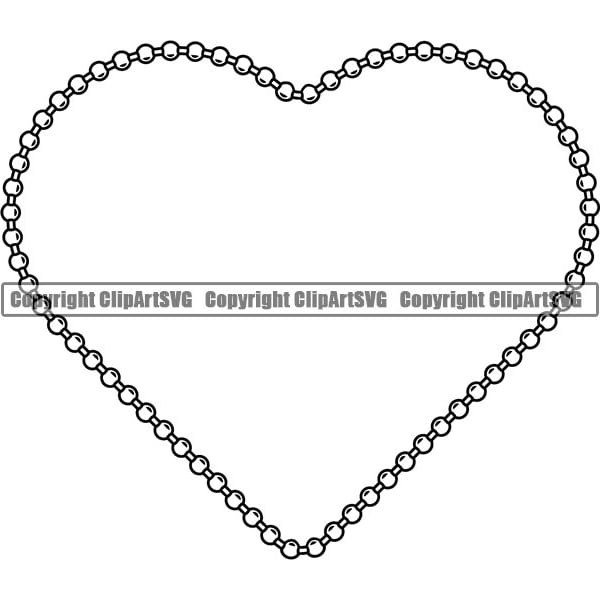 Military Dog Tag Chain Heart Love Frame Sign War Veteran American Soldier Marine Necklace Honor Art POW MIA SVG Vector Clipart Cut Cutting