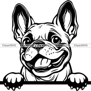 Bulldog Francês Cão Sorridente Cachorrinho Fofo Rosto Canino Animal de Estimação Retrato Impressão Pata Pedigree Raça Desenho Animado Arte Logotipo Tatuagem Design SVG PNG Cut