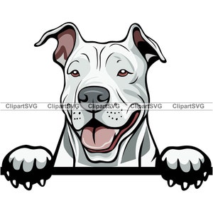 Dogo Argentinien Lächelnd spähender Hund niedlich Welpe Kopf Hunde Haustier Rasse Portrait Pfotenabdruck Cartoon Zeichnung Kunst Logo Tattoo Design SVG PNG Cut