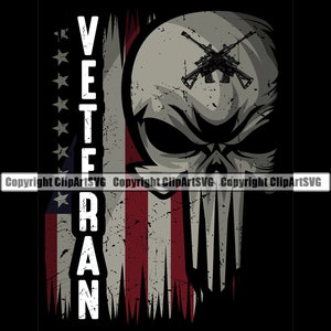 Cráneo veterano soldado militar ametralladora veterinario héroe de guerra signo americano botas estadounidenses casco P.O.W M.I.A arte diseño logotipo SVG PNG vector clipart corte