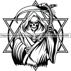 Grim Reaper #4 Skull Death Sickle Evil Kill Killer Grim Horror Ghost Tattoo Skeleton Bone Logo .SVG .PNG Clipart Vector Cricut Cut Cutting
