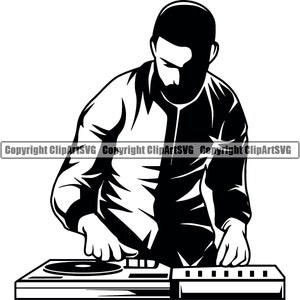 DJ Disc Jockey Musik Plattenspieler Plattenspieler Mixer Album Vinyl Night Club Sound Radio Stereo Silhouette Design Logo SVG Vektor Clipart Cut
