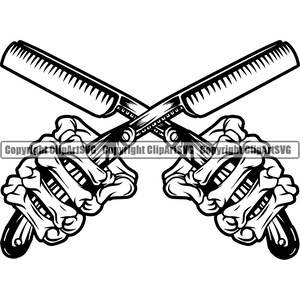 Skeleton Hand Straight Razor Clipper Barber Shop Barbershop Salon Haircut Hair Trim Cut Shave Groom Art Logo SVG PNG Vector Clipart Cut File