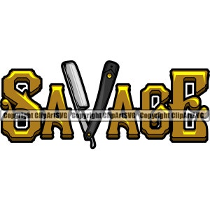 Savage Barber Razor Blade Barbershop Salon Pole Haircut Hair Cut Hairstyle Style Shave Shop Company Design Logo SVG PNG Clipart Vector Cut